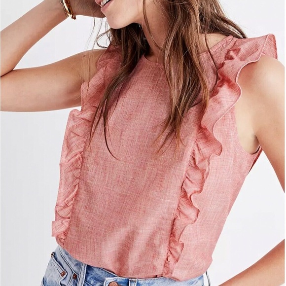 Madewell Tops - Madewell Preppy Bellflower Ruffled Red Shirt Top